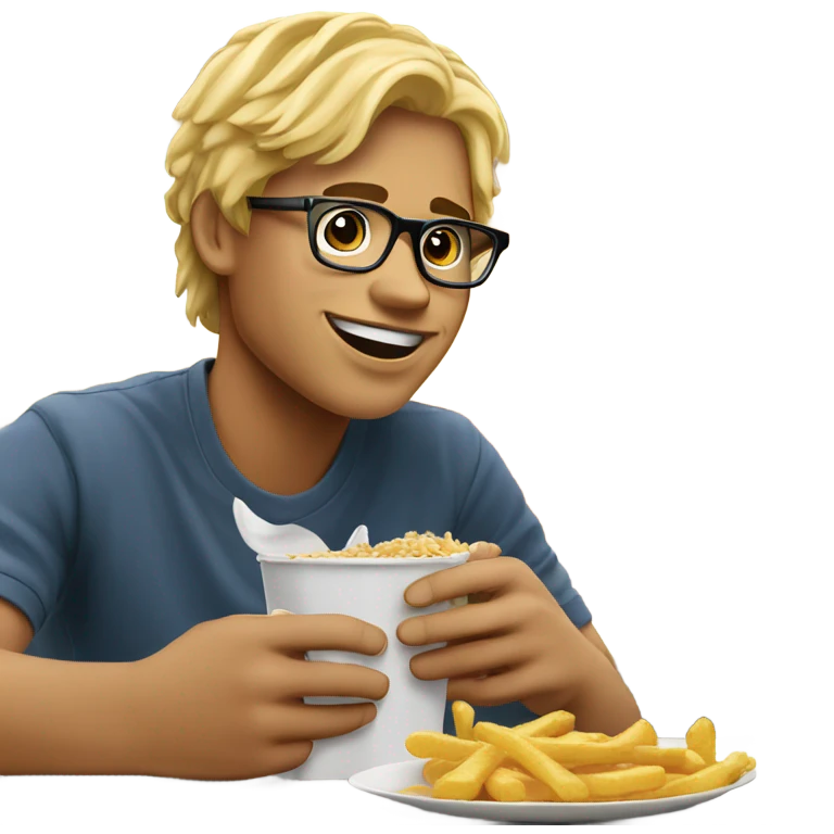blond young guy with glasses eating mc Donald’s emoji