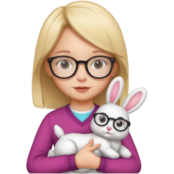 Girl kid with glasses → holding a toy rabbit emoji