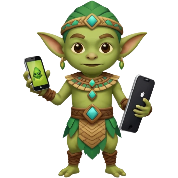 goblin with mayan custome dress and smartphone emoji