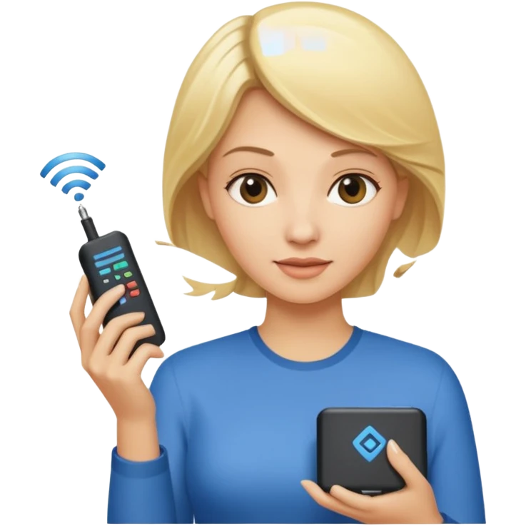 mujer rubia con modem de internet emoji