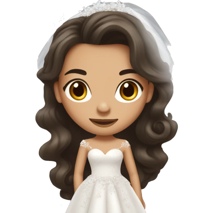 beautiful brunette girl with blowout hair in big beautiful wedding dress emoji