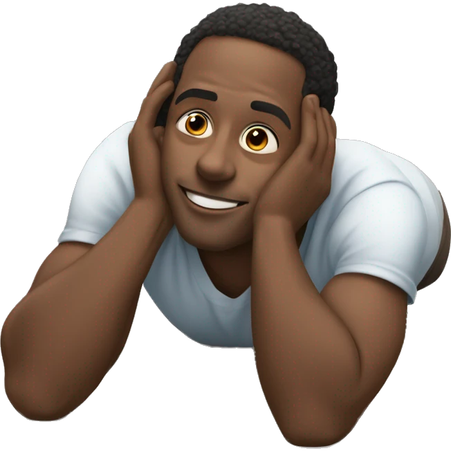 black man blushing with hands on cheeks and feet up whyile laying down on stomach emoji