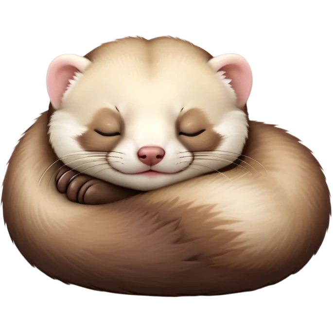 Meme-Worthy Cute Sleeping sable ferret Portrait Emoji, Head resting peacefully with a contented smile, showcasing a long, flexible body curled up in cozy repose, luxuriously soft fur in warm brown and cream, and eyes gently closed in serene slumber, Simplified yet hilariously adorable features, highly detailed, glowing with a soft, drowsy natural light, high shine, relaxed and utterly lovable, stylized with an air of playful laziness, bright and heartwarming, soft glowing outline, capturing the essence of a sleeping sable ferret that feels destined to become the next viral sensation of adorable rest! emoji