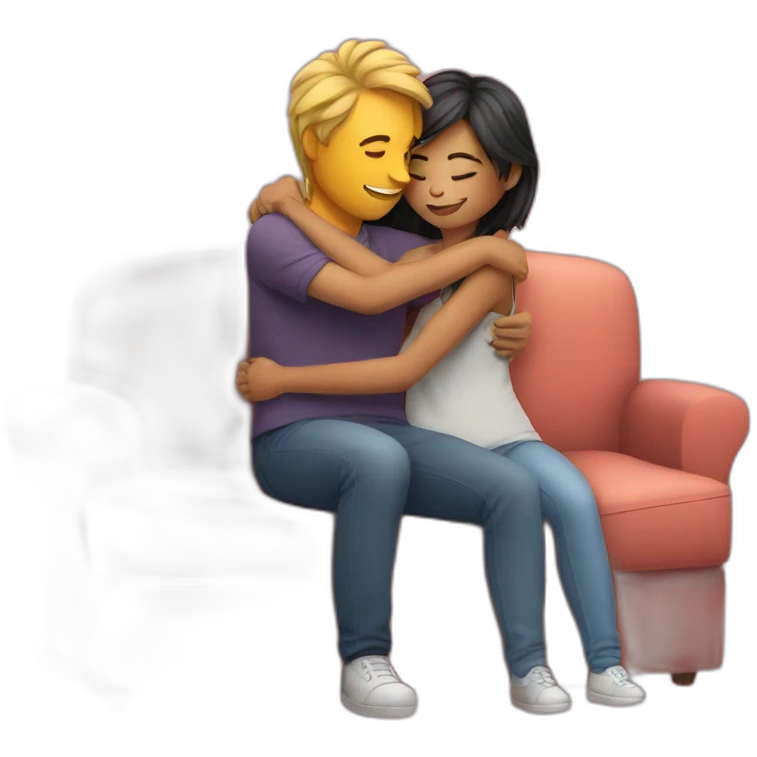 Couple hug couch cat emoji