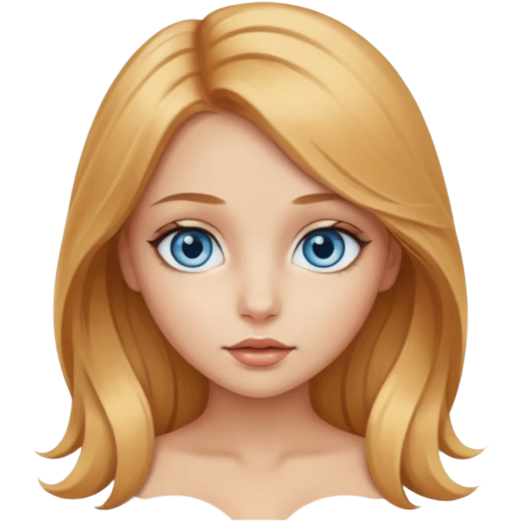 A beautiful blue-eyed girl with long golden-copper blonde hair, full lips, large eyes, and bare breasts emoji