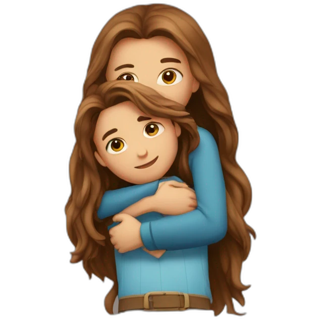 girl with long brown hair hugging boy with brow middle long hait emoji