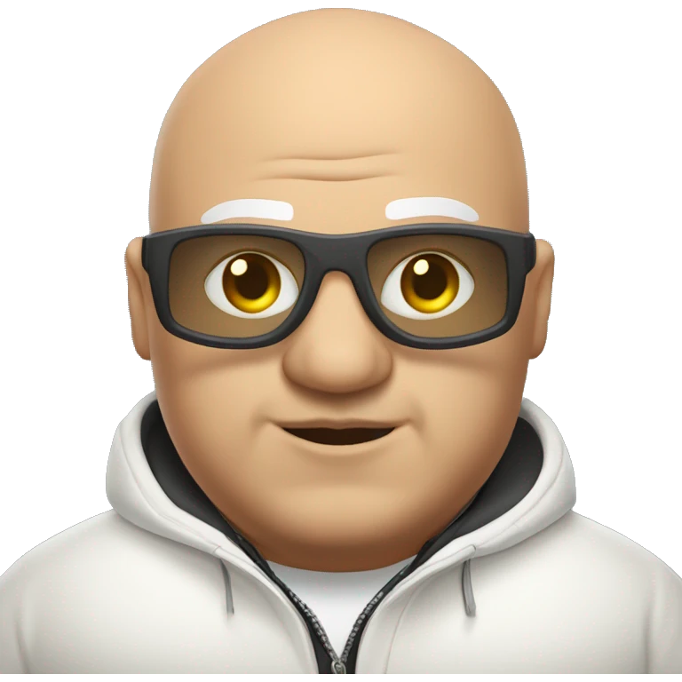 chubby bald man with goggles and white jacket close up with ear rings  and mohawak hai style  emoji