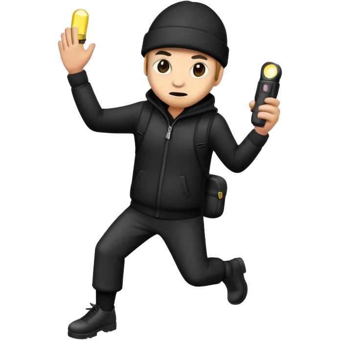 robber emoji tiptoeing with a flashlight black beanie emoji
