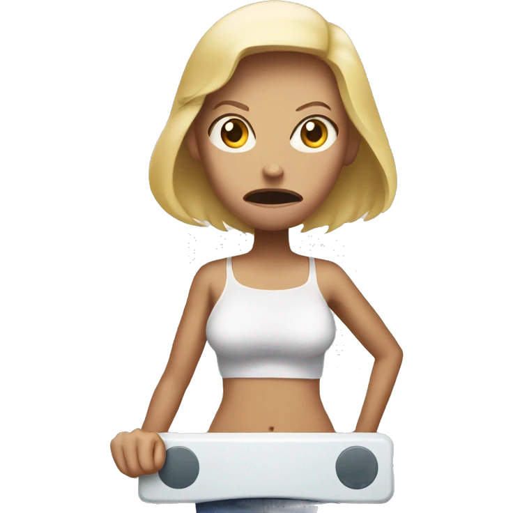 angry woman holding a bathroom scale emoji