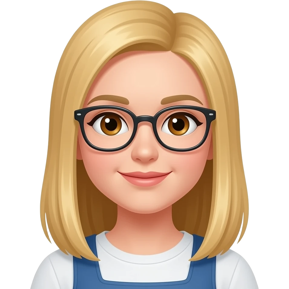 Düz kumral saçlı gözlüklü ve kahverengi gözlü bir kız emoji