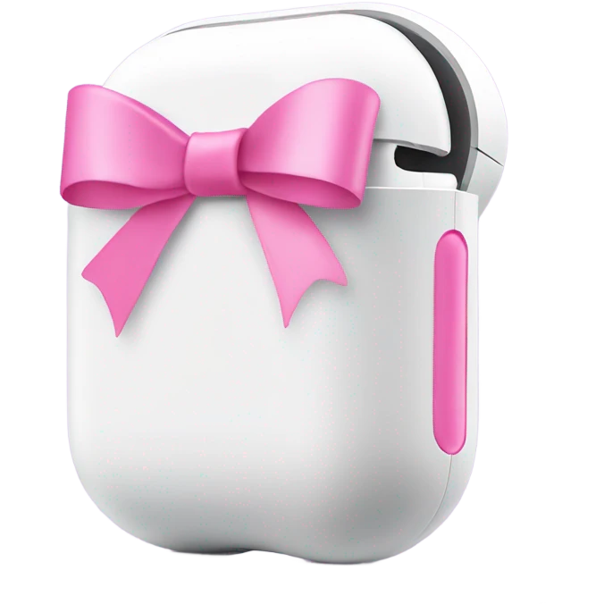 white airpod maxes with pink ribbon emoji