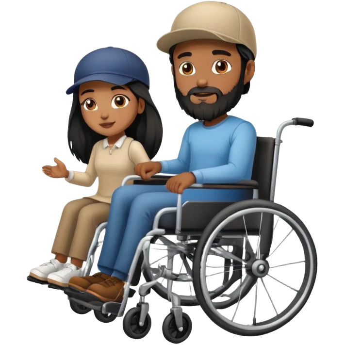 Beige skin man with a beard and cap in a wheelchair and a dark brown skin woman with long black hair in a wheelchair  emoji