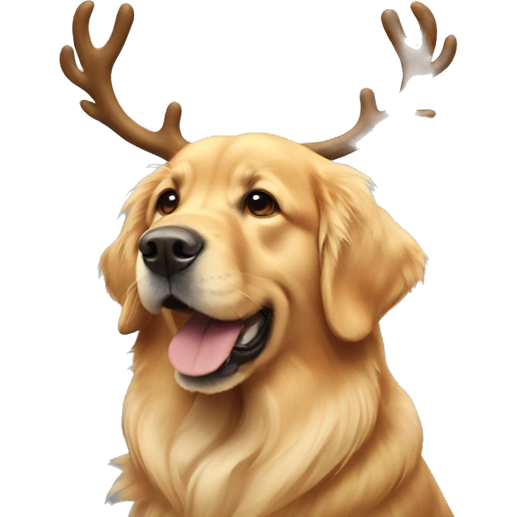 Golden retriever with reindeer horns emoji