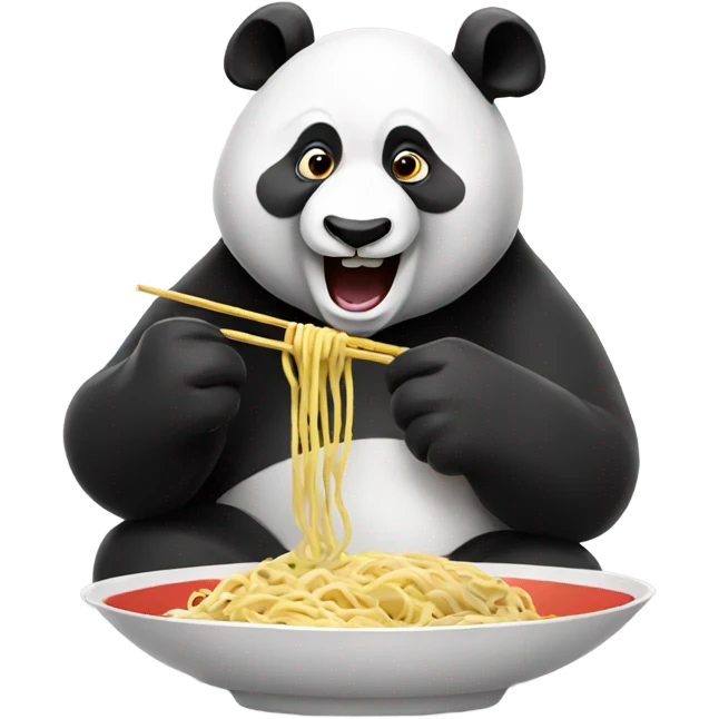 Hungry panda eating noodles  emoji