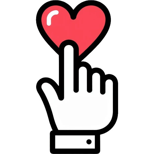 hand with index finger touching or clicking on a heart emoji