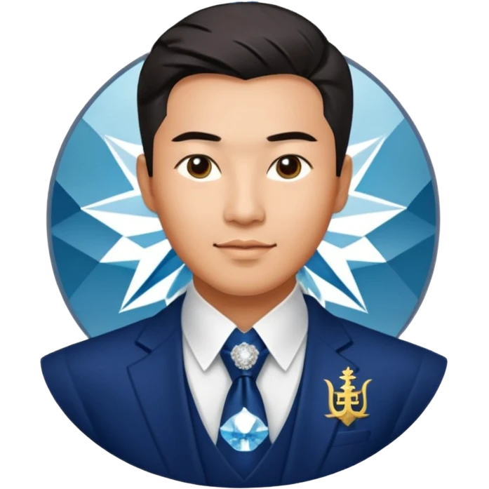 A proud Asian man with sharp rationality and a keen eye for ambitious career moves. Dressed in dazzling diamonds and luxury, he radiates confidence, success, and sophistication. The Hong Kong University emblem signifies his relentless pursuit of excellence. emoji