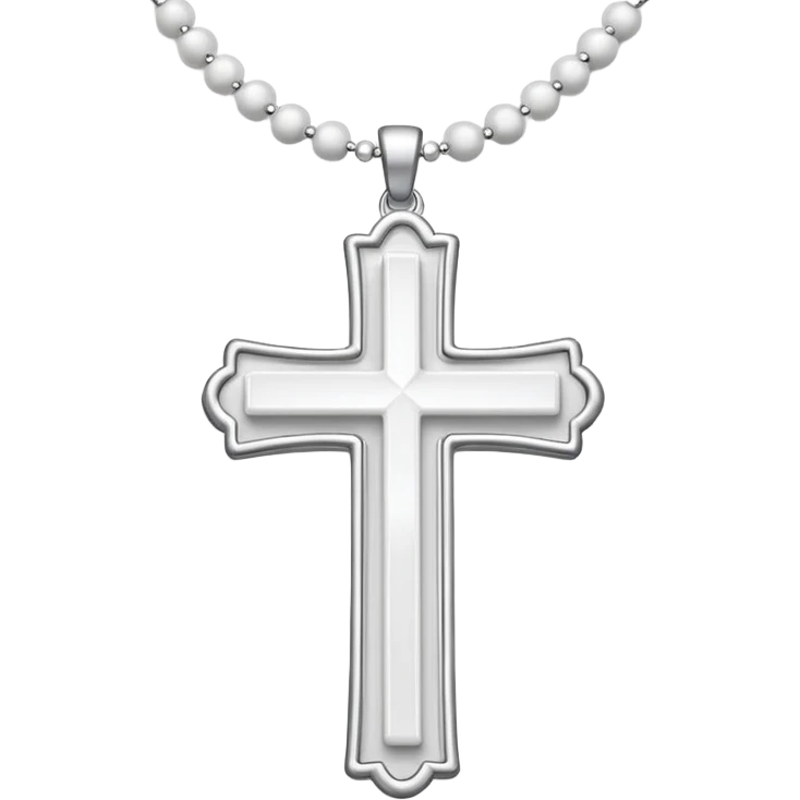 Elegant emoji icon of a white cross made of white beads, glossy surface, and white bead chain subtle shadows, pure white palette emoji