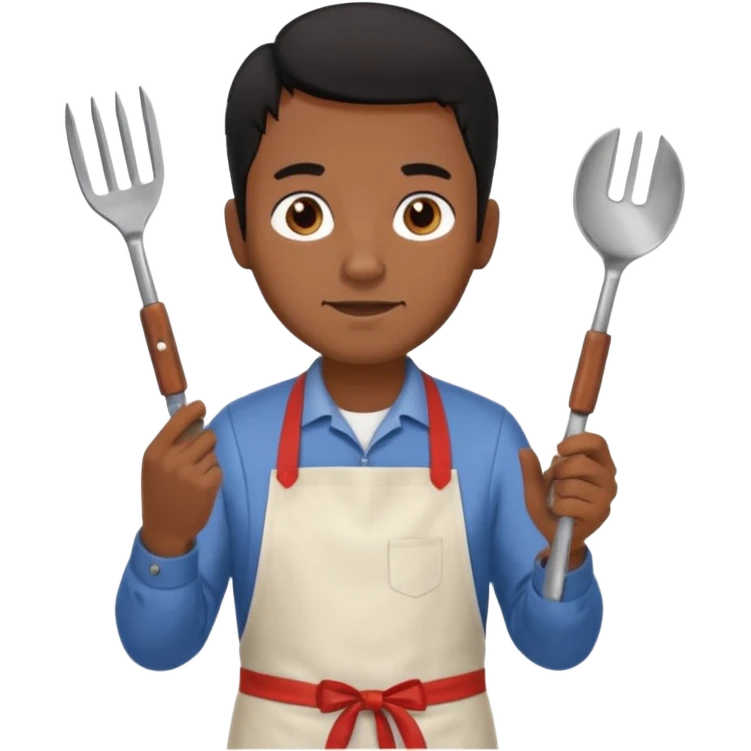 man cooking barbecue full-body black hair brown skin emoji