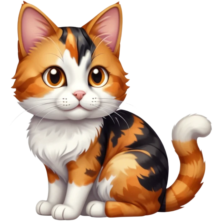 cinematic-[calico tabby cat]-realistic-full-body-sitting-emoji,-tail-curled-playfully-around-its-paws, cinematic-cute-calico-cat-portrait-emoji,-head-tilted-playfully-with-sparkling,-inquisitive-eyes-and-a-charming-patchwork-fur-of-orange,-black,-and-white,-simplified-yet-irresistibly-adorable,-highly-detailed,-glowing-with-a-warm,-invit (3) emoji