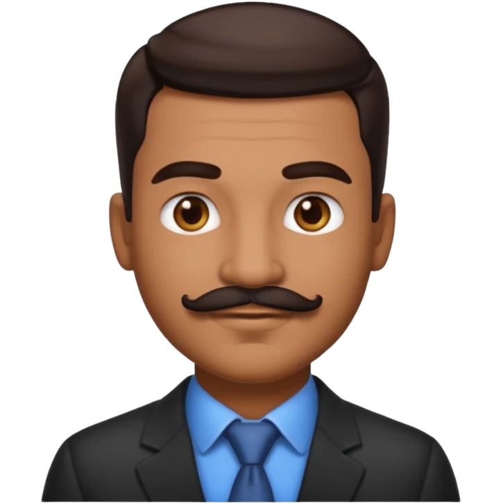 man emoji with medium tan skin, dark brown skin fade slicked-back hair, a well-groomed mustache emoji