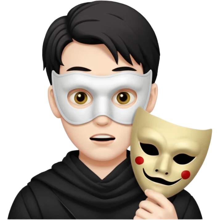 guy holding mask but his face is creepy emoji