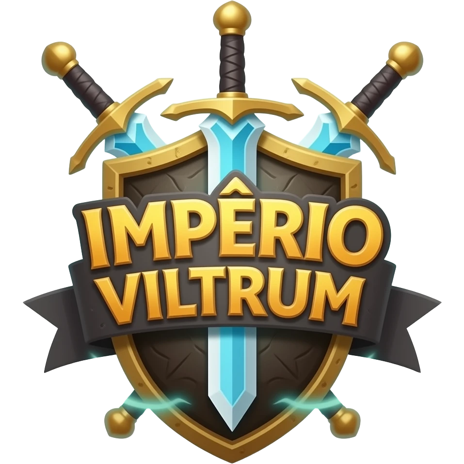 logo para guilda de rpg escrito IMPÉRIO VILTRUM com espadas de magia emoji