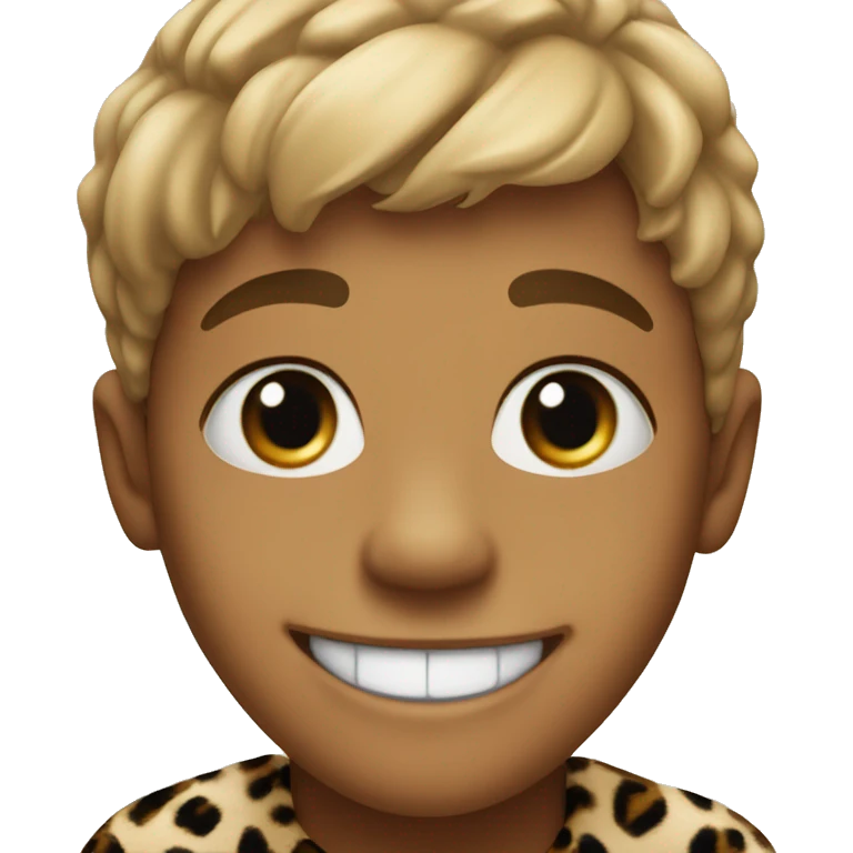 smiling boy in leopard print and small gap in front teeth center  emoji