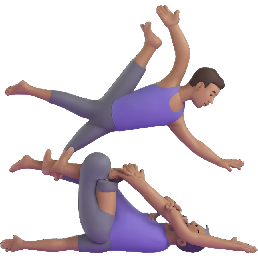 man doing pigeon yoga pose with one leg bent in front and one leg stretched behind emoji