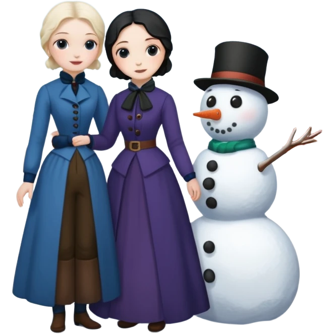 Virginia Poe and Maria Clemm 1800's full body building a snowman emoji