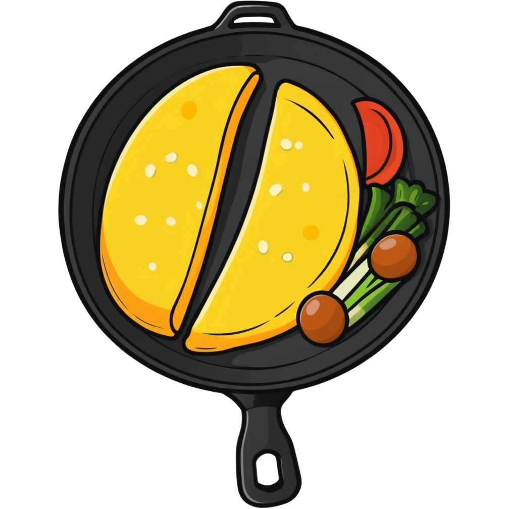 frying pan cooking an omelet with eggs and vegetables emoji