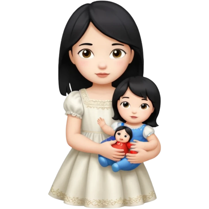 a Toddler black hair girl holding 1 russia doll emoji