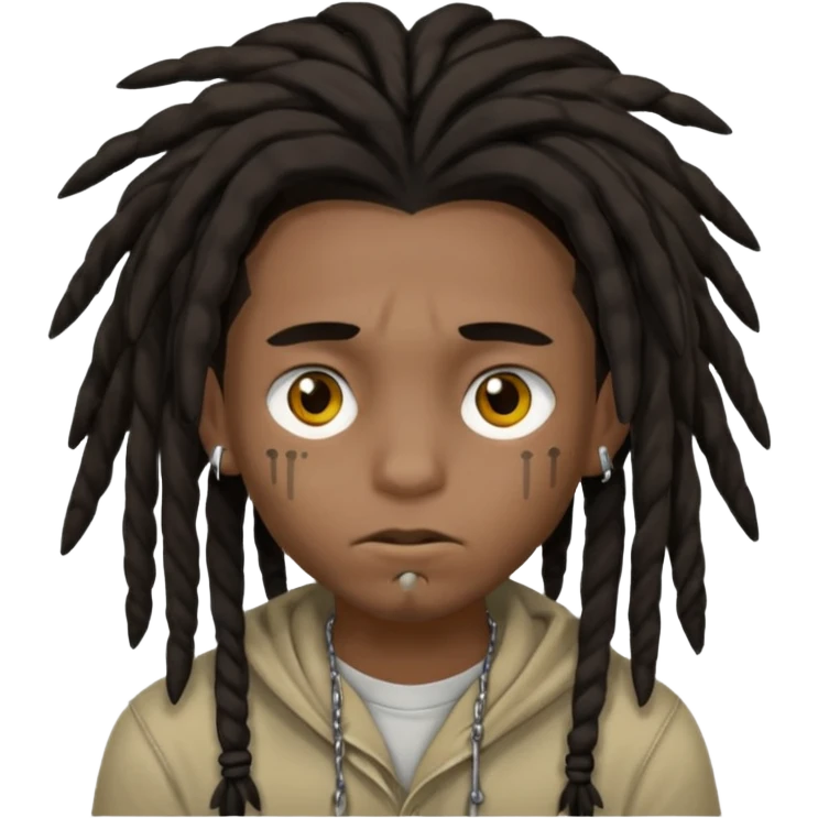 Dark-haired boy with medium-sized dreadlocks that cover part of his face and piercings emoji