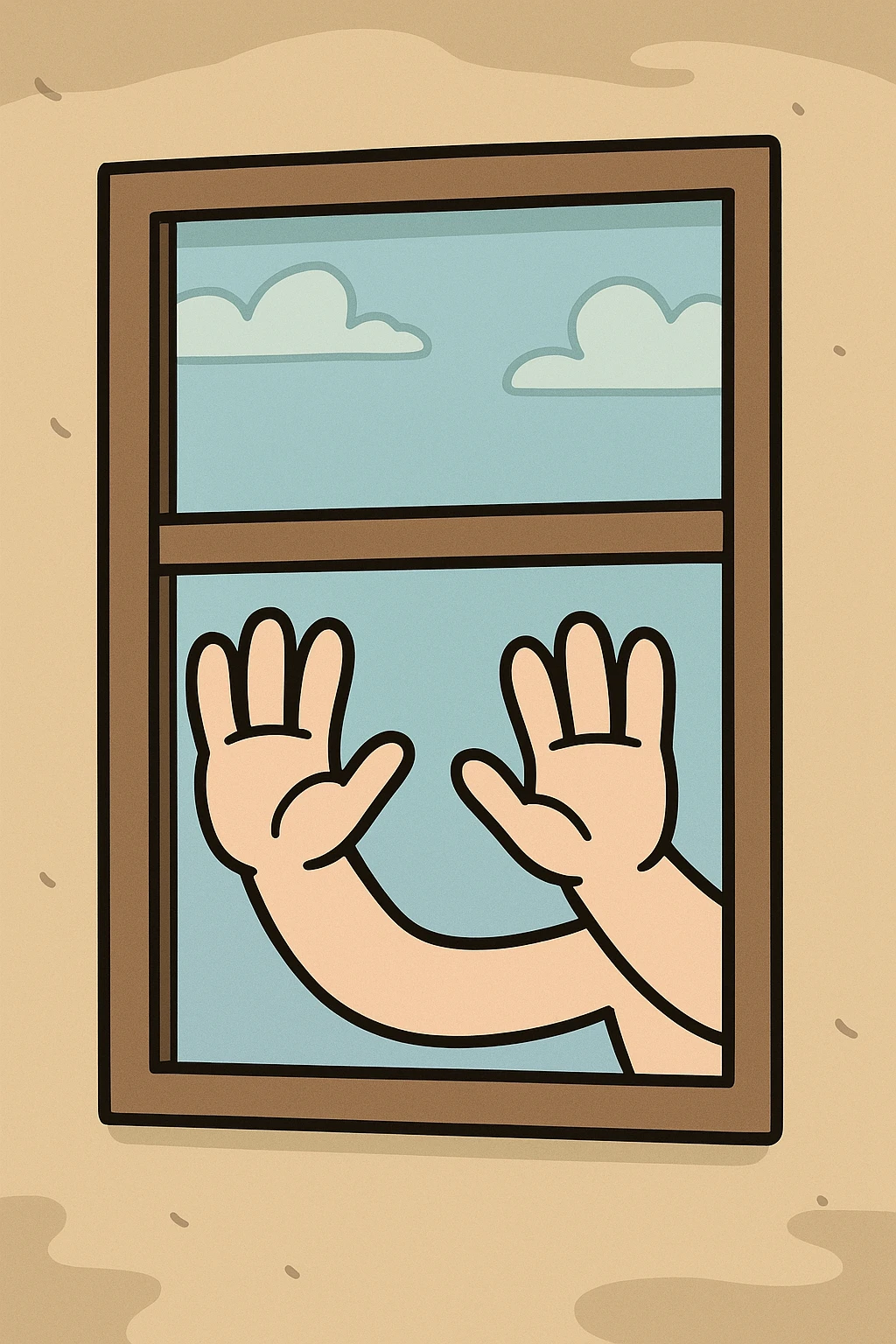 a window with hands, cartoon style, flat toon style emoji