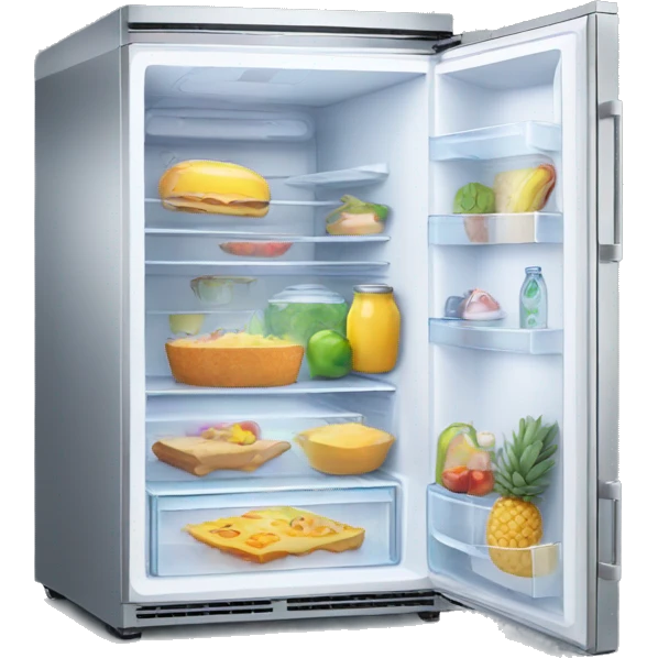 fridge with hologram food emoji