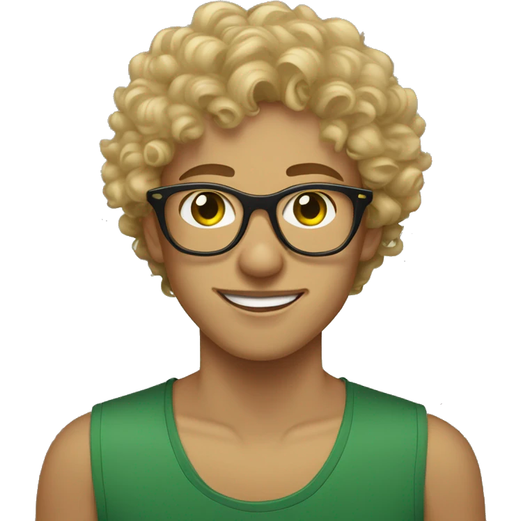 brown and blonde curly haired glasses androgynous green eyed young adult portrait emoji