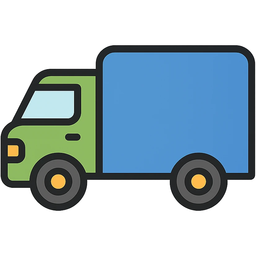side view of a truck, green and blue colors, color outline icon style emoji