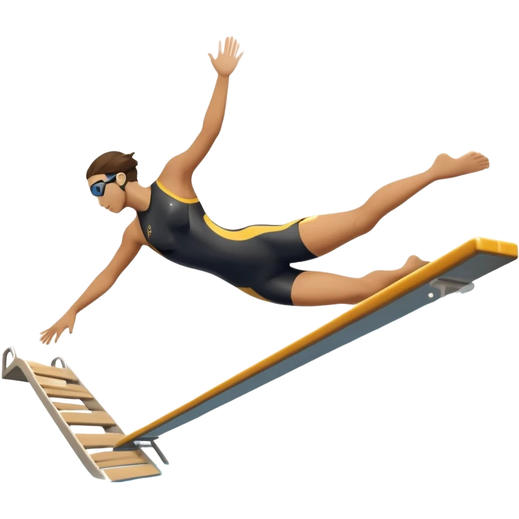 An icon showing a diver captured mid-air in a graceful pose above a pool, with a diving board behind and water below. Splash trails and motion lines emphasize precision and elegance. Transparent background highlights the beauty and focus of competitive diving. emoji