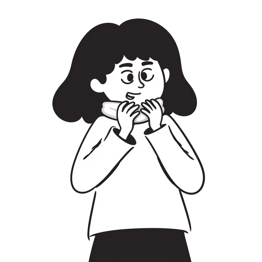 girl choking herself with her hands emoji