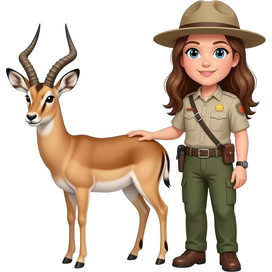 With antelope Female. Long brown hair park ranger emoji