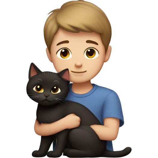 Boy with short hair cuddling dark brown cat emoji