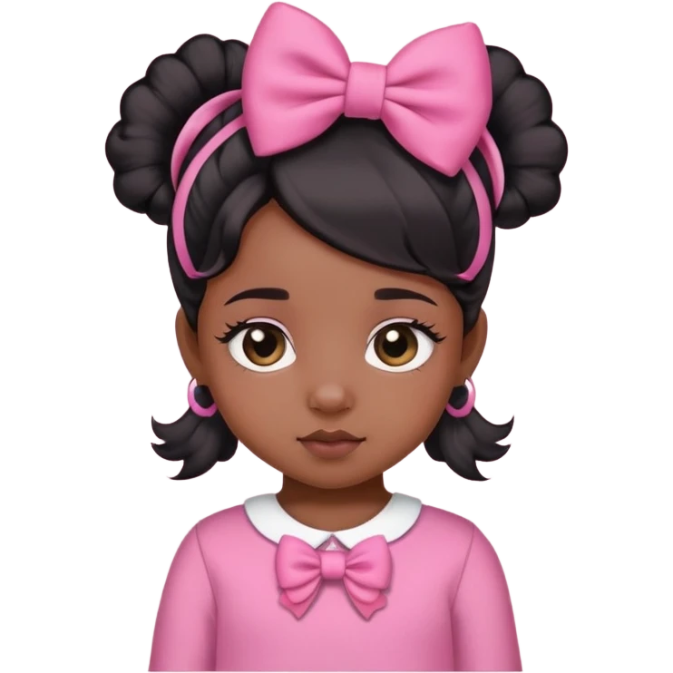 Dusky skin girl medium baby hair black with a bow on her hair and cute clothes in pink emoji