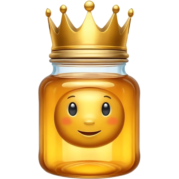 Honey jar filled with golden thick liquid, on top of the jar a big crown emoji