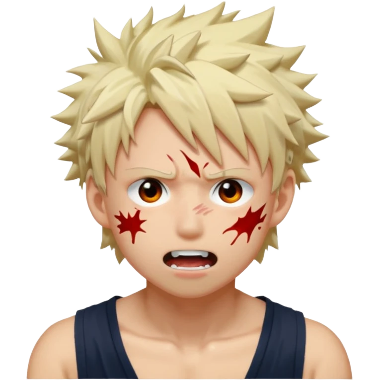 Katsuki Bakugo with his eyes rolled back and his eyebrows tilted back. His face showing physical delight and lust. Just face is flushed  and white glue splattered around his mouth. emoji