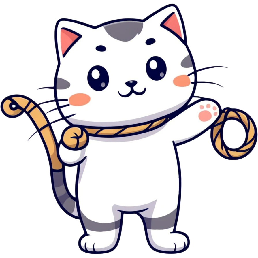 a cute cat holding rope in his hand emoji