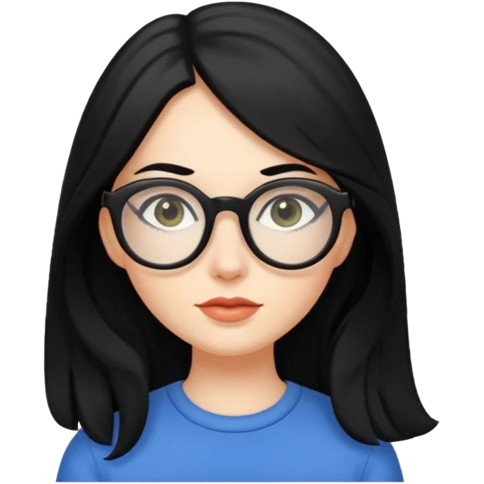 white girl with long black hair and oval glasses emoji
