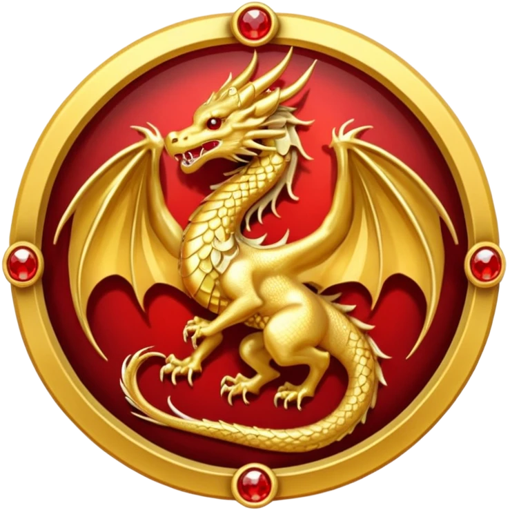 Golden Dragon with wings crest/brosch in a circle with red gems emoji