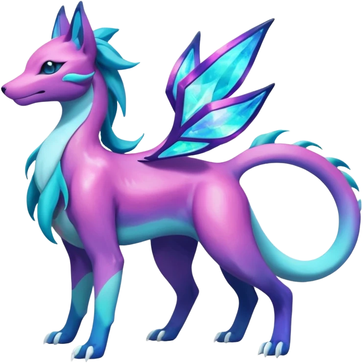 Shiny Irideacent Nebula Suicune-Aurorus-Salandit-Glaceon-Meganium-fusion (full body) emoji