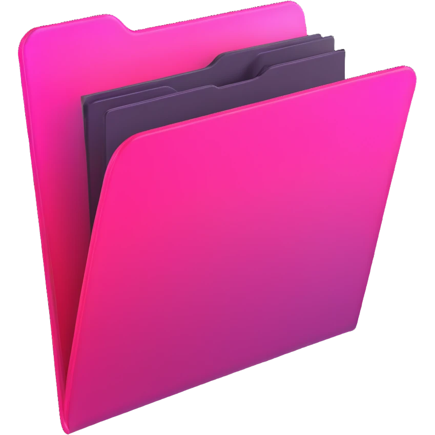 document folder, transparent glass with bright pink gradient from #FF335F to #FF99AA, soft shadows and highlights, minimalistic emoji