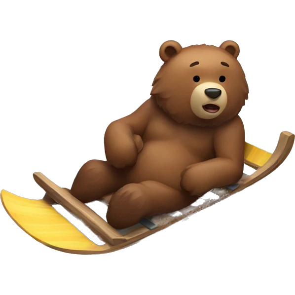 Brown bear sliding down snowy mountains on sleds  emoji