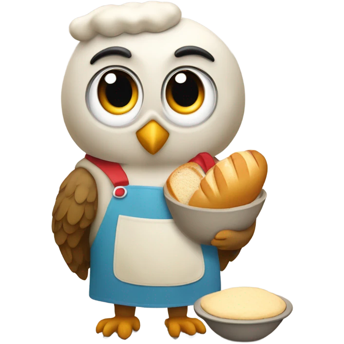 owl with apron baking bread emoji
